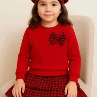 ست دخترانه بلوز ودامن با کلاه فرانسوی