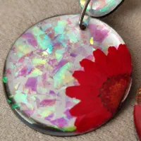 گوشواره یلدایی هفت رنگ با گل بابونه رزینی|بدلیجات|بوشهر, |دیوار