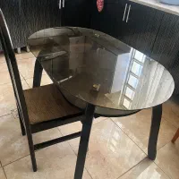 میز ناهار خوری چوبی با رویه شیشه