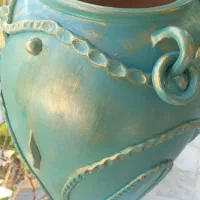 گلدان سفالی پتینه کاری نقاشی طرح مدرن دکوری|مجسمه، تندیس، ماکت|همدان, |دیوار