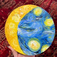 تابلو رنگ روغن شب پر ستاره ونگوگ|تابلو، نقاشی، عکس|یزد, |دیوار