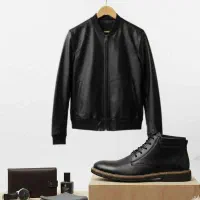 ست کاپشن چرم + کفش نیم بوت مردانه / پرداخت درمحل