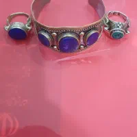 انگشتر و دستبند عتیقه برنز و نیکل لاجورد