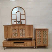 آینه کنسول و میز تلویزیون و جاکفشی مدل حصیری