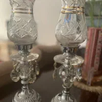 جفت شمعدان کریستالی تراش‌دار آویزدار شیک و خاص