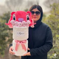 دستگل عروسک استیج صورتی با ۵ خرس