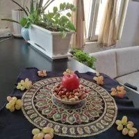 رومیزی سورمه ایی با نخ گیاهی|پرده، رانر، رومیزی|کرمان, |دیوار