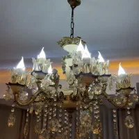 لوستر ۵ شاخه برنزی کلاسیک با آویز کریستالی|لوستر و چراغ آویز|اندیشه, شهرک صدف|دیوار