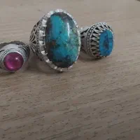 چهار عدد انگشتر فیروزه و لعل