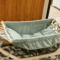 گهواره کم جا و نو  رنگ طوسی با خرس تدی