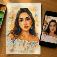 نقاشی آبرنگی از عکس شما کار دست و خاص