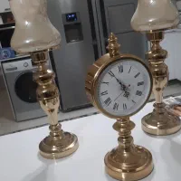 ساعت و شمعدون و چاقو دسته چوبی