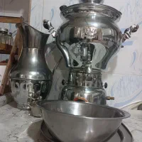 سماورگازی به همراه پارچ وکاسه وسینی وقندان