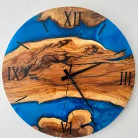 ساعت دیواری روستیک رزین و چوب طبیعی