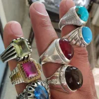 انگشتر نقره عقیق سرخ جزع فیروزه توپاز سیترین یاقوت