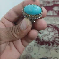 انگشتر نقره فیروزه با رکاب حکاکی دعا