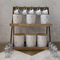 بانکه سرامیکی و استند چوبی و فنجان قهوه