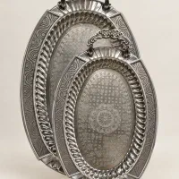 دو عدد سینی استیل شیک عروس جهاز