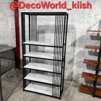 شلف فلزی و چوبی با طراحی صنعتی و مدرن|کتابخانه، شلف، قفسههای دیواری|کیش, |دیوار