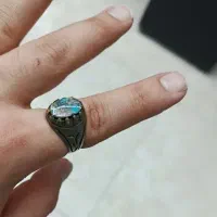 انگشتر فیروزه نیشابور قدیمی رکاب اب نقره طلاروس
