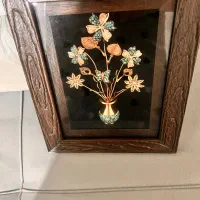 قاب عکس گل و گلدان مس و فیروزه