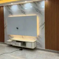 اجرای دکراسیون ماربل شیت برچسب کابینت تی وی وال