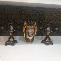 یک جفت شمعدان سرمه ای طلایی