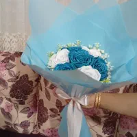 گل ربانی دورنگ آبی و سفید خوشگلمون|گل مصنوعی|خوی, |دیوار