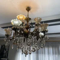 لوستر ۱۰شاخه تمام کریستالی برنزی سنگین