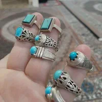 هشت عدد انگشتر فیروزه نیشابور رکاب دست‌ساز نونو