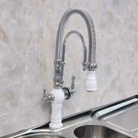 شیر سینک دومنظوره فنردار سفید کروم|مصالح و تجهیزات ساختمان|رشت, پارک شهر|دیوار