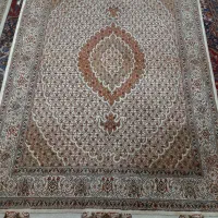 جفت قالیچه ریز ماهی تبریز کرم نسکافه ای گل ابریشم