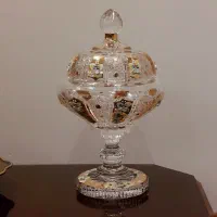 شکلات خوری کریستال گل برجسته طلاکوب اصل چک