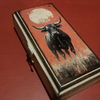 جعبه چوبی طرح کوهستان و گاو خوشبختی|صنایع دستی و سایر لوازم تزئینی|رشت, معلم|دیوار