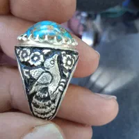 انگشتر نقره فیروزه چاهی محک نیشابور وعقیق یمنی