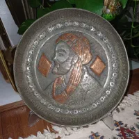 بشقاب عتیقه مسی قدیمی قلمزنی