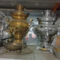 سماور طلایی و قلم کاری برنجی