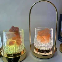 چراغ خواب لمسی سنگ نمک مدل مدرن پایه طلایی