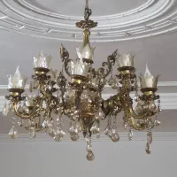 لوستر برنجی ۶شاخه ۱۲ شعله با دو عدد کناره در حدنو|لوستر و چراغ آویز|آمل, |دیوار