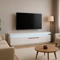 میز تلویزیون هایگلاس با نور مخفی کنترلی مدل نیوان