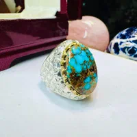 انگشتر فوق کلکسیونی سنگ فیروزه آبی اصل سلطنتی اعلا|بدلیجات|تبریز, |دیوار