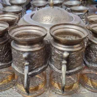 سرویس چایخوری انگاره  ۱۲ نفره قلمکاری قدیمی