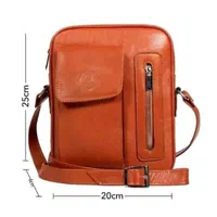 کیف چرم رو دوشی اسپورت دست دوز رنگ عسلی