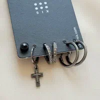 گوشواره مردانه سه تایی حلقه ای آویز صلیب نوک مدادی|بدلیجات|کرج, ساسانی (قلمستان)|دیوار