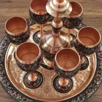 ست ظروف مسی شش جام و سینی و تنگ