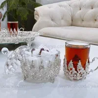 استکان چایخوری برنج روکش نقره