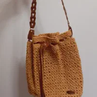 کیف دوشی رافیا با بند چرمی