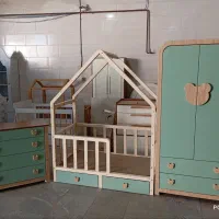 تخت چوبی نوزادی کمد دراور سبز ماچا سیسمونی
