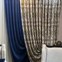 دو عدد دکور پرده رنگ آبی خردلی