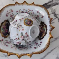 انار خوری چینی قدیمی گل برجسته طلاکوب